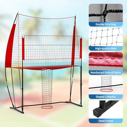 Volleyball Practice Net 8x11 Ft, 2 in 1 Volleyball Training Station for Hitting Spiking Serving, 3-Height Adjustable Portable Volley Nets w/Carry Bag, Sports Games for Beach Backyard Outdoor Indoor