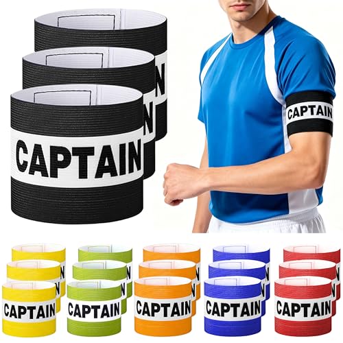 18 Pack Captain Armbands for Soccer, Football & Rugby, Adjustable Hook-and-Loop Captain Bands, 6 Colors (3 Each), Referee Visible, Washable, Fits Older Teens & Adults, 10-12 in Biceps