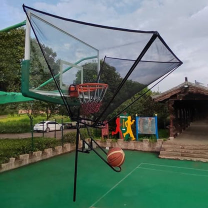 Basketball Hoop Outdoor Net Catcher Return System, 180° Rotatable Basketball Rebounder for Court Inside Training Camp, Shooting Practice Attachment Easy to Set Up