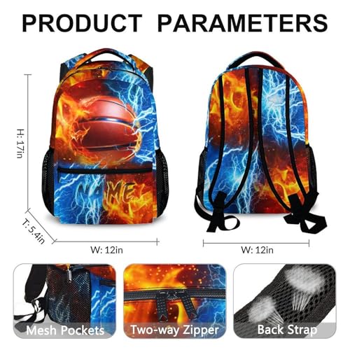 Boys Backpack for Kids Personalized Basketball School bag for Elementary Middle Primary, 17 Inch Durable Lightweight Bookbag - color: Orange