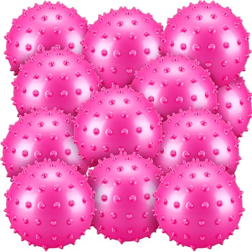 Bouncy Spiky Sensory Ball - Inflatable Massage Stress Fidget Toy Playground Balls for School Party Favors Outdoor Indoor - color: Pink, size: 4 Inch ( 12 Pcs)