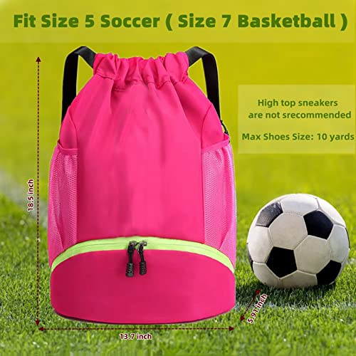 Soccer Bags, Waterproof Drawstring Gym Backpack for Baskestball Rugby Volleyball Yoga, Large Capacity Sports Bag - color: Rose