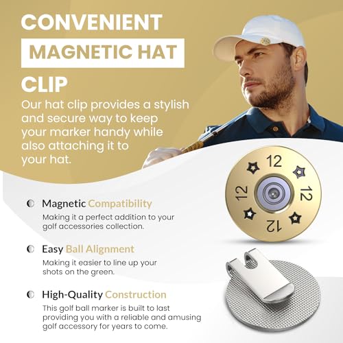 Elevate Your Golf Style with K9King's 12 Gauge Shotgun Shell Golf Ball Marker and Hat Clip Set - Stand Out on Green with Precision Golf Markers, Divot Tool, Hat Clip – Perfect for Accuracy and Style