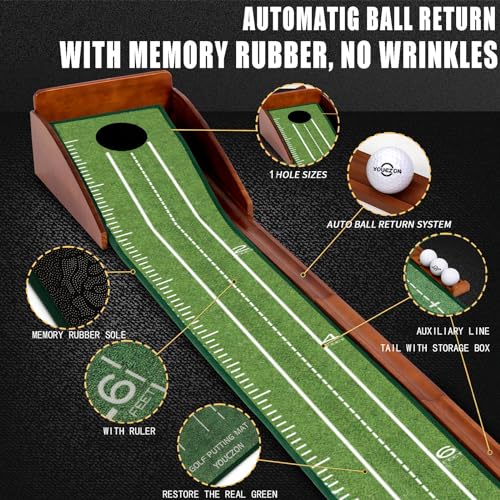 YOUCZON Putting Green Indoor,Golf Putting Mat with Auto Ball Return,Premium Crystal Velvet Surface, Practice Putting mat, Perfect Training Aid & Gift for Golf Lovers Christmas