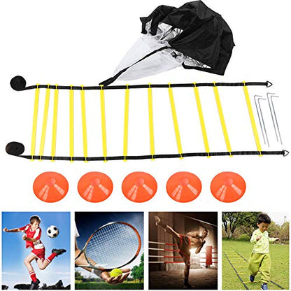 Agility Ladder, Speed Training Equipment Set, 19.7 Feet Long Rung Speed Ladder, Football Cones, Running Resistance Umbrella,