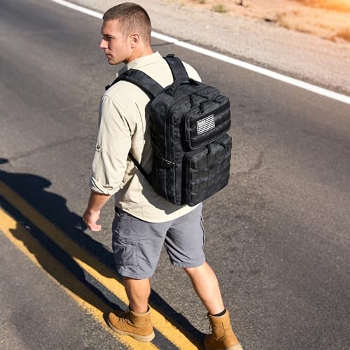 Wotony Military Tactical Backpack for Men Waterproof Daypack 3 Day Assault Pack Molle Bag with Water Bottle Holder - color: Python Black, size: 30L