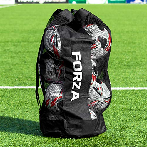 FORZA Premier Ball Carry Bag | Drawstring Soccer, Basketball, Netball & Volleyball Mesh Bag | 5 Color Options - Heavy Duty Equipment Holdall | 12 Ball Capacity - color: Black