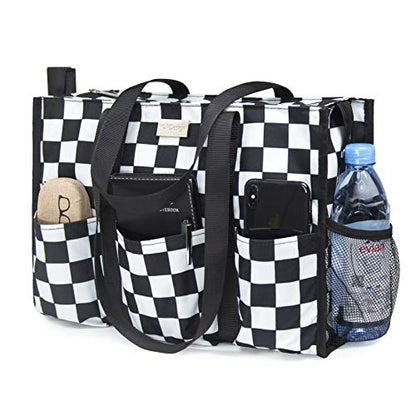 TOPDesign Utility Water Resistant Tote Bag with 13 Pockets, Top Zipper Closure & Thick Bottom Support, for Working Women