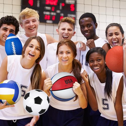 Libima 6 Pcs Multi Sport Ball Set Official Size Football Basketball Soccer Volleyball Playground Ball Baseball with Outdoor Sports Equipment Bag Pump Back to School Sports Gift - style: Multi Style