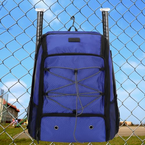 MATEIN Baseball Backpack, Softball Bat Bag with Shoes Compartment for Youth, Boys and Adult, Lightweight Baseball Bag with Fence Hook Hold TBall Bat, Batting Mitten, Helmet, Caps, Teeball Gear - color: Blue, size: 47L