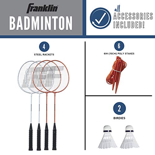 Franklin Sports Badminton Net Sets - Outdoor Backyard + Beach Badminton Net + Equipment Set - (4) Rackets + (2) Birdies + Portable Net Included - Adults + Kids Set - style: Starter