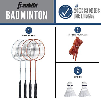 Franklin Sports Badminton Net Sets - Outdoor Backyard + Beach Badminton Net + Equipment Set - (4) Rackets + (2) Birdies + Portable Net Included - Adults + Kids Set - style: Starter
