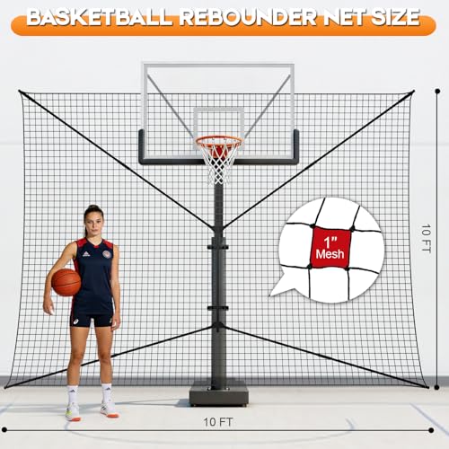 GADFISH Basketball Rebounder Net, Heavy-Duty Steel Frame Basketball Return Net Catcher Backstop Nets Basketball Return Attachment Yard Guard for Outdoor