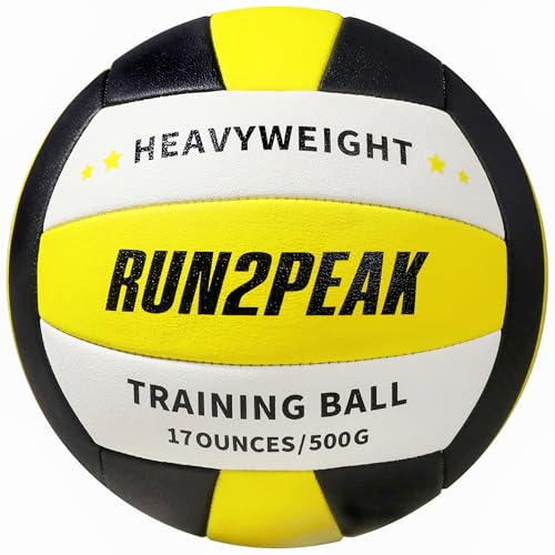 RUN2PEAK Heavy Weight Volleyball Ball Official Size 5 Setter Training Volleyballs PU Practice Volley Balls for Indoor Rebounder Equipment Setters Weighted Volleyball Setting Trainer - color: Black/Yellow/White