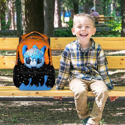 Boys Backpack - Soccer Sports Backpack for Toddler Kids Team Gift Drip Design Schoolbag 17" with Adjustable Straps - color: Orange
