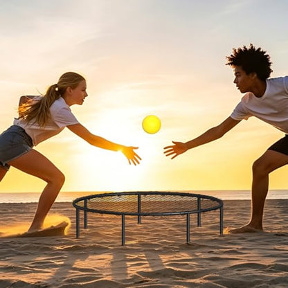 Roundnet Game Set Beach Ball Games with 3 Balls Carrying Bag PE Net Outdoor Indoor Playing Roundnet Game for Beach Lawn Backyard Park Outdoor Games for Adults and Family (Air Pump not Included)