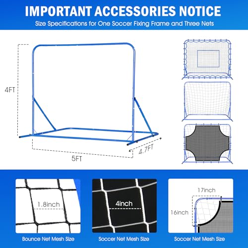 Soccer Baseball Rebounder Net, Soccer Goal Net, Volleyball Softball Rebound Pitchback Net Quick-Switch Angle Training for Control, Passing Practice, Bounce Back Rebounder Goals Gifts Trainer Equipment - size: 5FTx4FT
