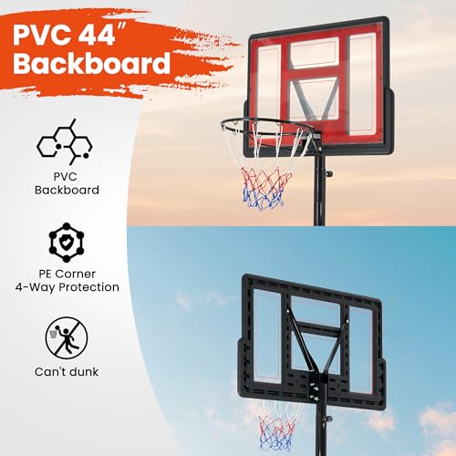 10FT Basketball Hoop Outdoor 44 Inch Backboard Portable Basketball Hoop with Extra Sandbag Adjustable Basketball Goal with Wheels and Stable Base for Youth Adults Court Backyard Driveway