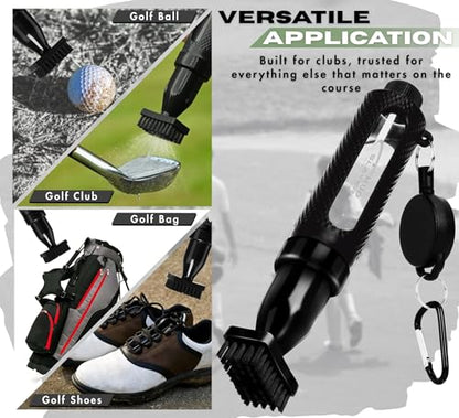 Mud Slayer Golf Club Cleaner with Water Spray – Golf Club Cleaning Brush with Leak-Proof Reservoir, Dual Bristle Head & Retractable Clip – Golf Bag Brush for Irons & Wedges