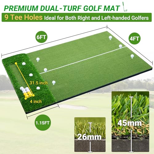 Neoaider Golf Mat, 26 mm 45mm Dual-Turf, 5x4 ft/6x4 ft Golf Hitting Mat for Practice Outdoor Indoor, High-Density Artificial Turf Mat for Hitting Chipping Driving Swinging, Gifts for Men Dad