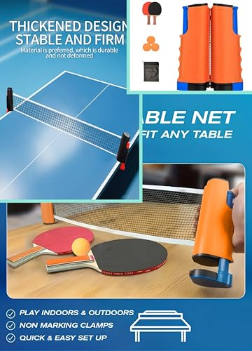 Recreational Table Tennis Sets with 2Pcs Table Tennis Rackets and 3Pcs Ping Pong Balls, Retractable Table Tennis Net Replacement with Clamps for Any Table, Home/Outdoor Games - color: Orange