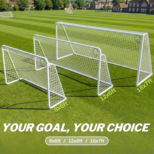 8x6, 12x6, 16x7 FT Soccer Goal for Backyard, Metal Soccer Goals with PE Soccer Net, Target Net & Training Cones, Rust-Proof Reinforced Frame, Outdoor Soccer Net for Kids, Youth Training or Team Game
