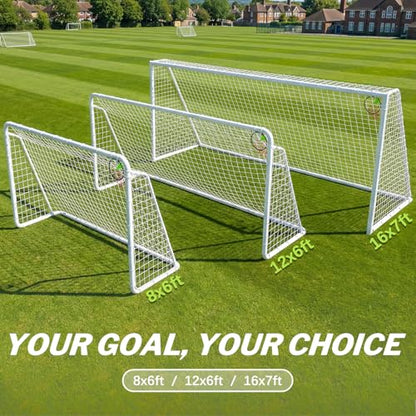 Soccer Goal for Backyard, 8x6,12x6,16x7 FT Rust-Proof Reinforced Metal Soccer Goals with PE Soccer Net, Target Net & Training Cones, Outdoor Soccer Net for Kids, Youth Training or Team Games
