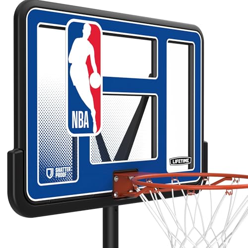 Lifetime NBA League Edition Portable Basketball Hoop, Adjustable Height 7.5-10 Ft, 44 Inch Shatterproof Fusion Backboard, Base with Wheels