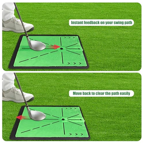 3 in 1 Golf Hitting Mats Training Equipment, Golf Practice Mat with Instant Swing Path Feedback, No-Slip Heavy Duty Rubber Base with 3 Replaceable Golf Training Mats