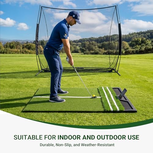 Large Golf Hitting Mat 6x4ft Indoor Outdoor Backyard, Golf Practice Mat with Phone Slot & Ball Tray, Heavy Duty Artificial Turf Driving Range Golf Simulator Mat with Alignment Line - color: 6x4FT;31mm