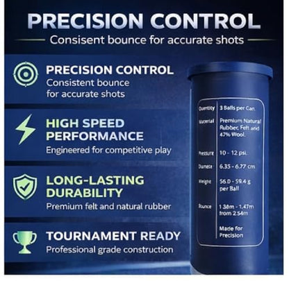 Pro Padel Balls - Professional Tournament Quality Balls, 1 Tube (3 Balls), 47% Wool, Pressurized for Extreme Durability, for All Courts.