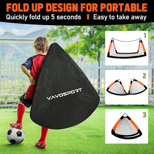 VAVOSPORT Kids Soccer Goals for Backyard Set, 2 of 4x3 / 6x4 ft Portable Soccer Goal Nets, Pop Up Mini Toddler Soccer Net Training Equipment & Ball, Cones for Ages 3-14, Outdoor Games Gifts for Kids