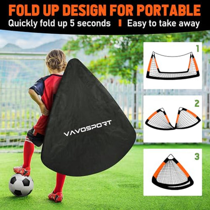 VAVOSPORT Kids Soccer Goals for Backyard Set, 2 of 4x3 / 6x4 ft Portable Soccer Goal Nets, Pop Up Mini Toddler Soccer Net Training Equipment & Ball, Cones for Ages 3-14, Outdoor Games Gifts for Kids