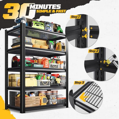 Garage Shelving Heavy Duty Storage Shelves Adjustable 5 Tier Metal Shelving Unit Industrial Utility Shelf Storage Rack for Garage Basement Kitchen Storage Organization - size: 63"H x 27.7"W x 11.8"D