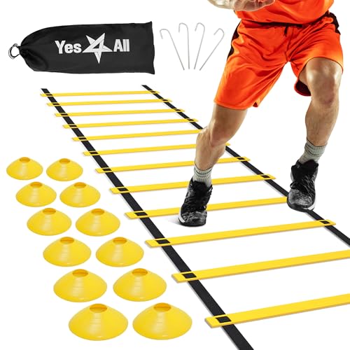 Yes4All Agility Ladder – Adjustable Speed & Agility Training Equipment for All Ages – Durable, Portable, Multiple Combo Sets Available - color: A. Combo Yellow