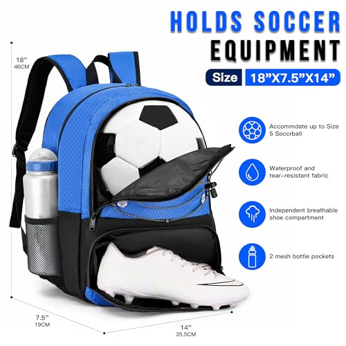 Hsmihair Youth Soccer Bag-Soccer Backpack&Backpack for Football Basketball,with Ball Compartment Separate Cleat Package - color: DeepBlue