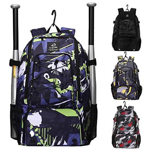 Sports Baseball&Softball Bat Bag For Youth｜Adults, Baseball Equipment Backpack Bag with Shoe Compartment,Fence Hook,Holds Bat, Helmet, Glove - color: Dark Blue