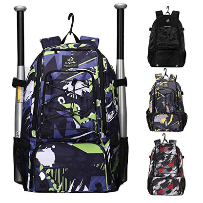 Sports Baseball&Softball Bat Bag For Youth｜Adults, Baseball Equipment Backpack Bag with Shoe Compartment,Fence Hook,Holds Bat, Helmet, Glove - color: Dark Blue