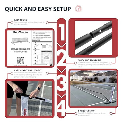 Portable Pickleball Net System - Official Regulation Size Pickle Ball Net for Outdoor and Indoor Use Durable and Lightweight Pickleball Nets for Competitive and Recreational Play
