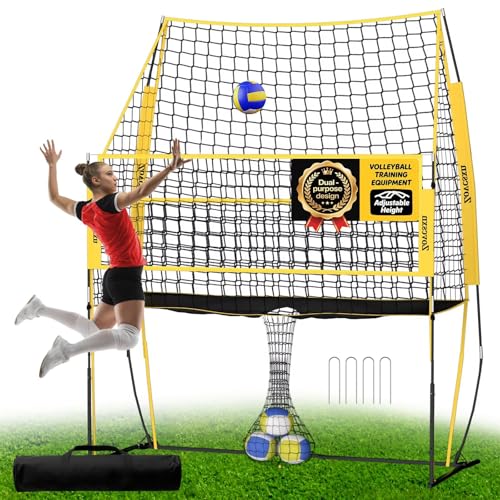 Volleyball Training Net, Portable Adjustable Trainer for Serving Spiking & Setting – 3-in-1 Height Settings for Kids Teens & Adults, Sturdy Steel Frame for Backyard Beach Gym Indoor/Outdoor Practice