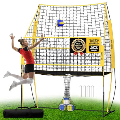 Volleyball Training Net, Portable Adjustable Trainer for Serving Spiking & Setting – 3-in-1 Height Settings for Kids Teens & Adults, Sturdy Steel Frame for Backyard Beach Gym Indoor/Outdoor Practice