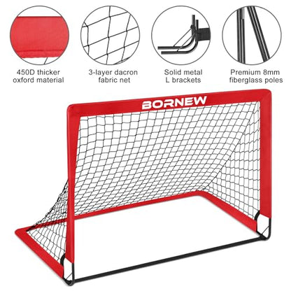 Kids Soccer Goal for Backyard Set - 2 Set of 6X4 / 4X3 ft Toddler Soccer Nets Training Equipment, Soccer Ball, Pop Up Portable Soccer Set for Kids and Youth Games and Training Goals Ages 3-16 Gift - color: 2.Red