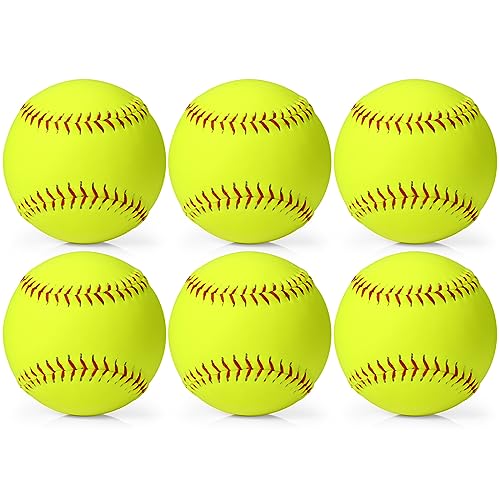 Lewtemi 11" Softballs Official Size and Weight - Yellow Leather Covered Slowpitch and Fastpitch Training Balls for Youth Practice Games and Drills for Teams and Beginners