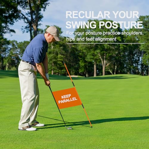 Golf Alignment Sticks 2 Pack,Golf Alignment Rods Upgraded 48" Collapsible Golf Practice Sticks Golf Training Aid for Aiming,Putting,Golf Training Sticks with Clear Tube Case - color: Orange