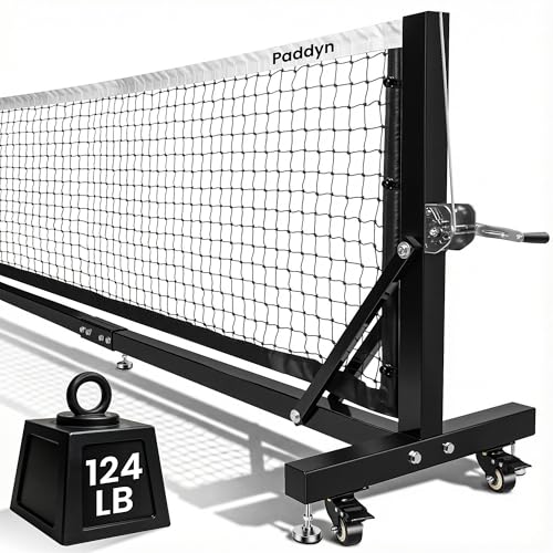 Pickleball Net Portable Outdoor with Wheels-22FT Pro Tournament Pickle Ball Net with Steel Cable Tensioning System,124LBS Heavy-Duty Pickleball net for Driveway/Backyard/Club/School