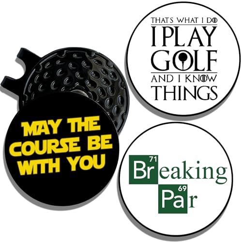 Golf Ball Marker Hat Clip | 3 Pack | Choose Your Golf Gift Set | Golf Marker Magnetic Hat Clips | Funny Golf Gifts | Funny Golf Accessories for Men & Womens Golf Markers - color: May The Course | Breaking | Know Things