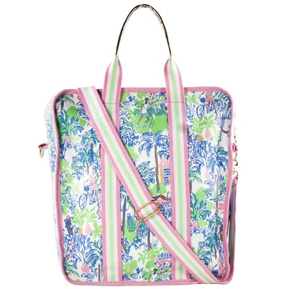 Lilly Pulitzer Pickleball Bag for Women with Storage for 2 Paddles, Zipper Pocket, Waterbottle Sleeve and Gold Details, Serving it Up