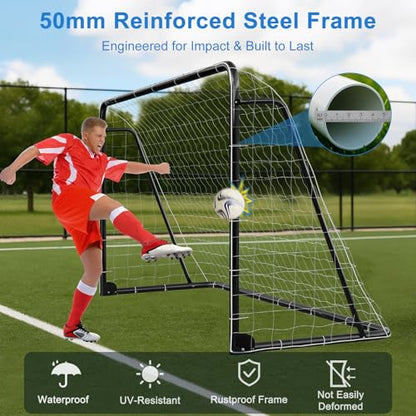 MOPHOTO Soccer Goal, 6X4/8x6/10x6.5/12x6/16x7/18.5x6.5/21x7/24x8ft Soccer Goals for Backyard, Full Size Soccer Goal for Teens & Adults Training - size: 12x6FT, style: Alloy Steel-Foldable-Black