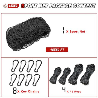 Baseball Softball Backstop Nets,Sports Net,Sports Netting Barrier,Sports Netting for Backyard,Twisted Knotted PE Net - style: 15X50FT