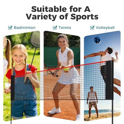 OLIXIS Portable Badminton Net, 2-5 FT Height Adjustable Volleyball Net, Badminton Net with Carry Bag, Volleyball Net, Pickball Net, Backyard Game Indoor Outdoor Use